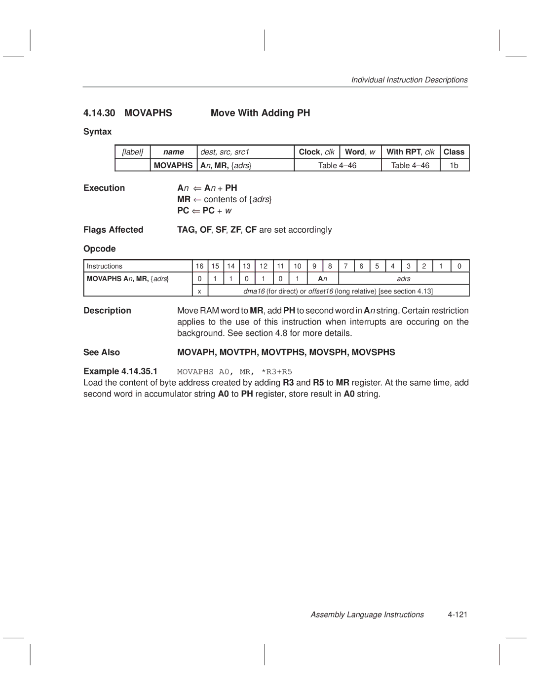 Texas Instruments MSP50C614 manual Movaphs Move With Adding PH, Execution An + PH, Background. See .8 for more details 