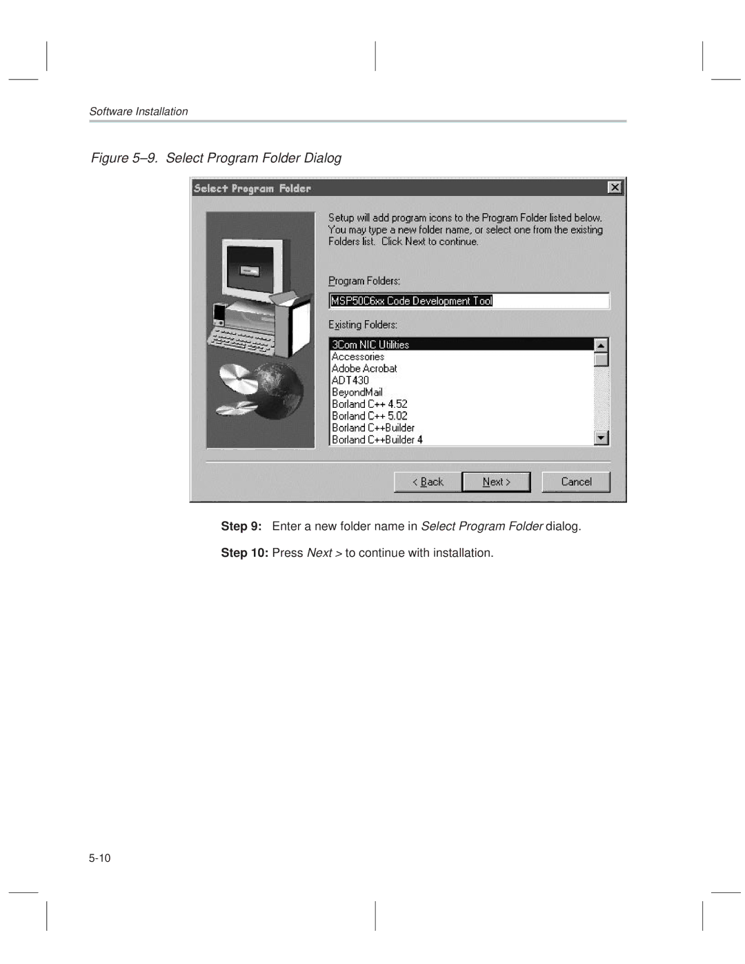 Texas Instruments MSP50C614 manual ±9. Select Program Folder Dialog 