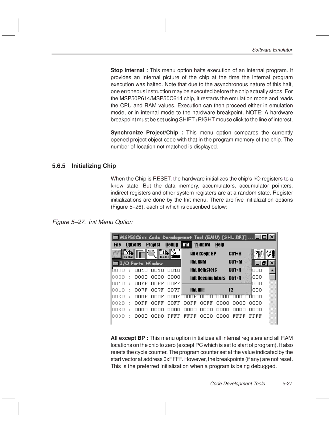 Texas Instruments MSP50C614 manual Initializing Chip, ±27. Init Menu Option 