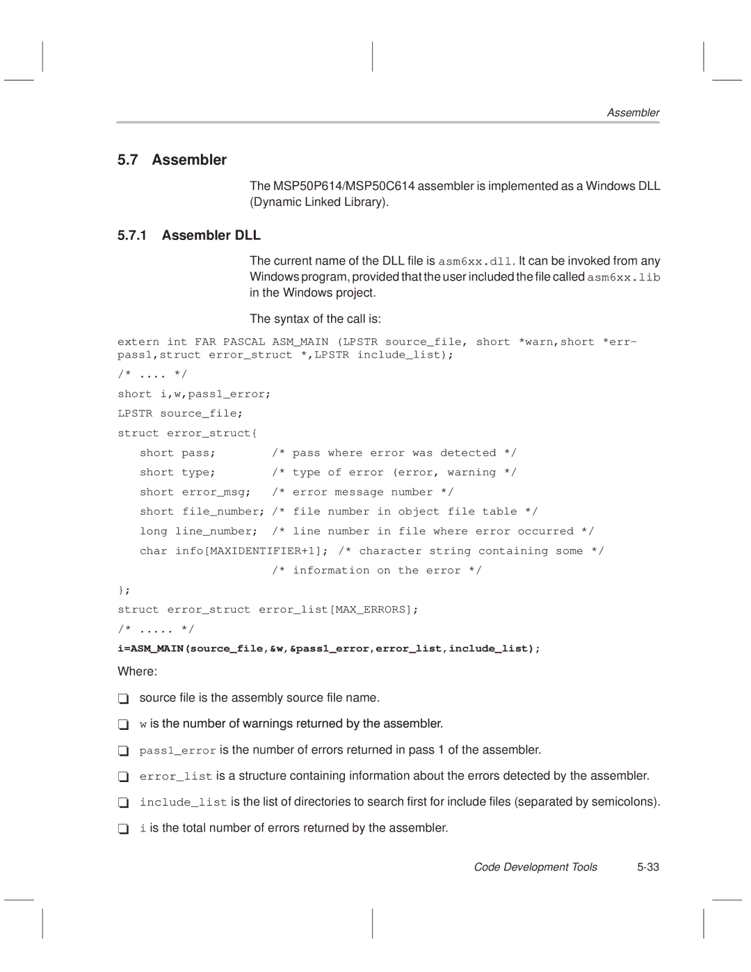 Texas Instruments MSP50C614 manual Assembler DLL 