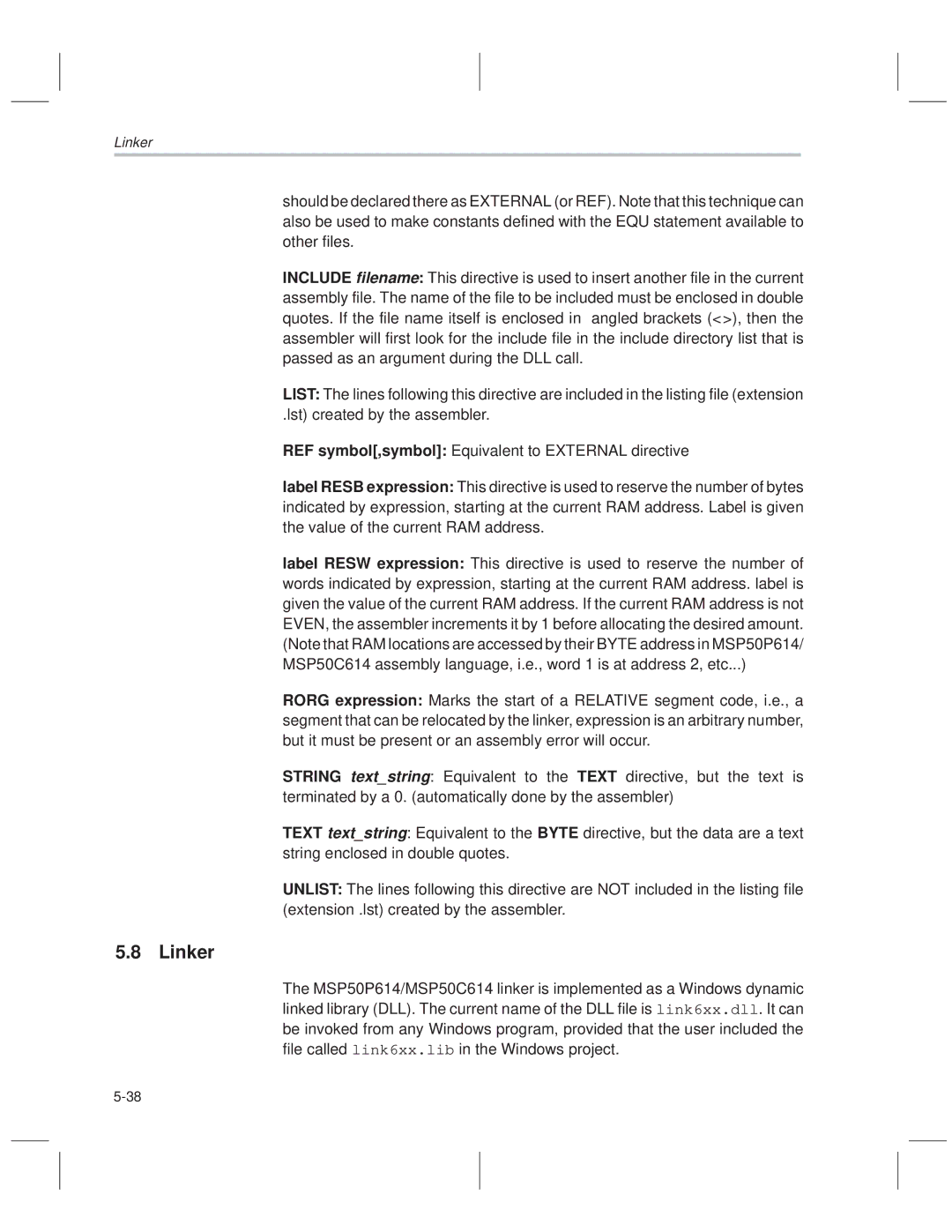 Texas Instruments MSP50C614 manual Linker 
