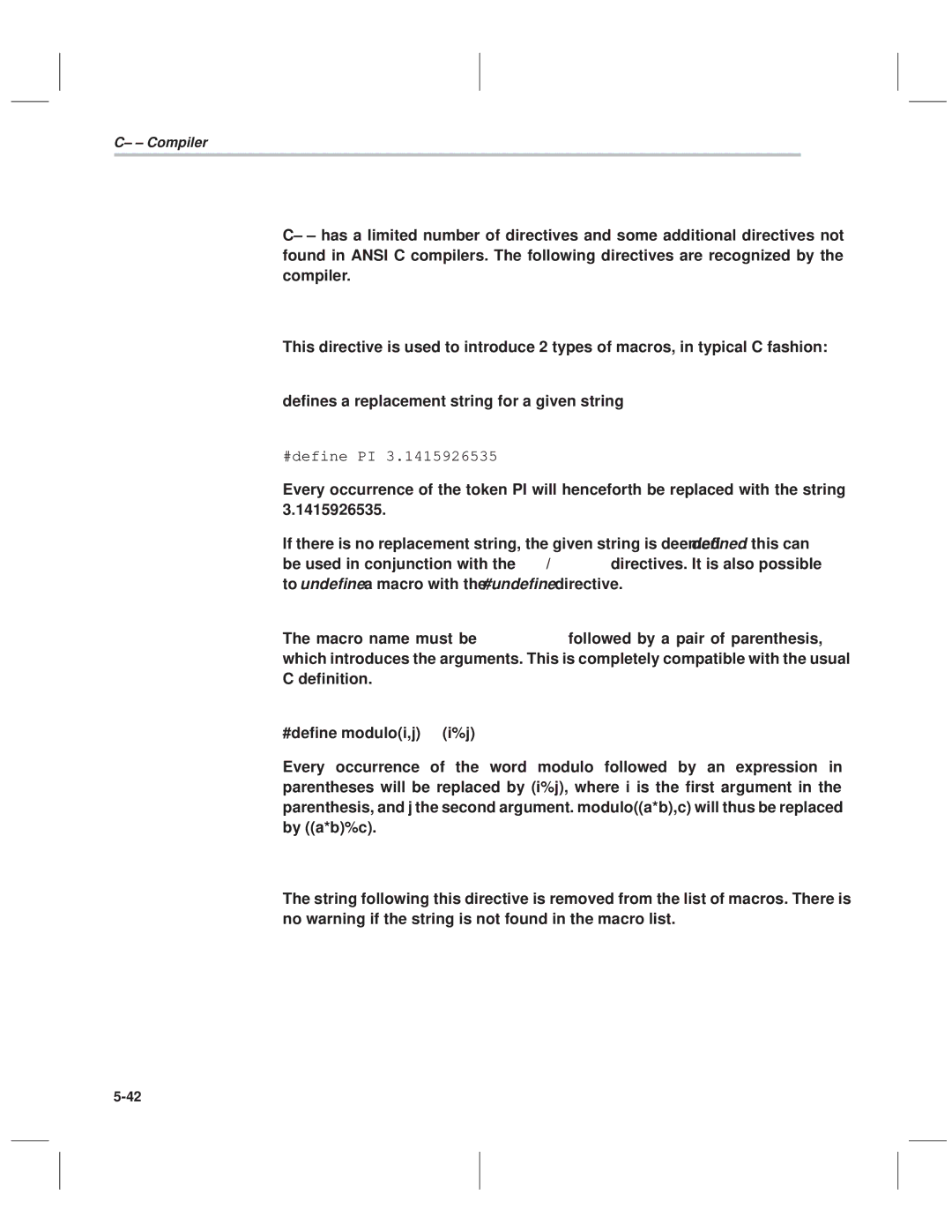 Texas Instruments MSP50C614 manual 4 C± ± Directives, Without Arguments, Defines a replacement string for a given string 