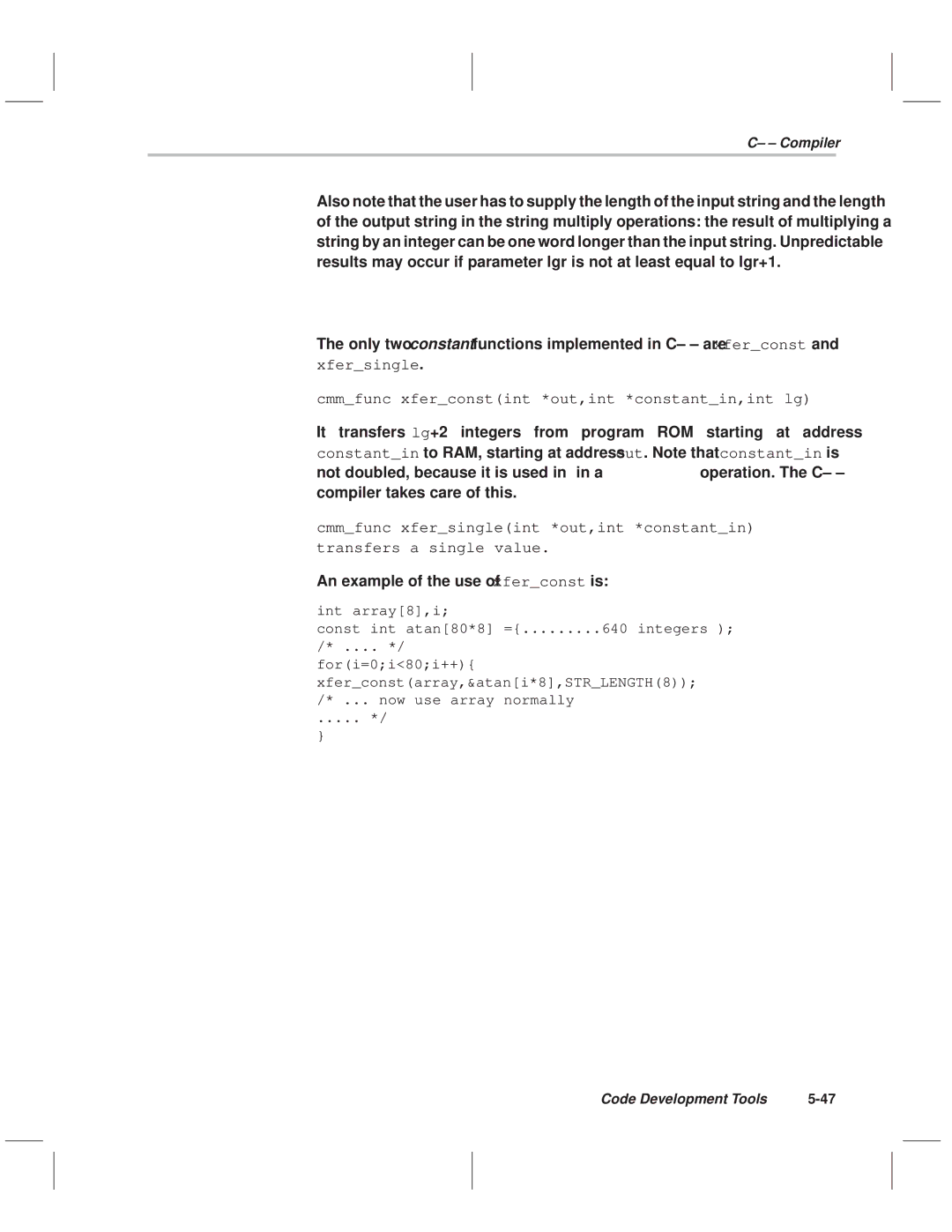 Texas Instruments MSP50C614 manual Constant Functions, An example of the use of xferconst is 