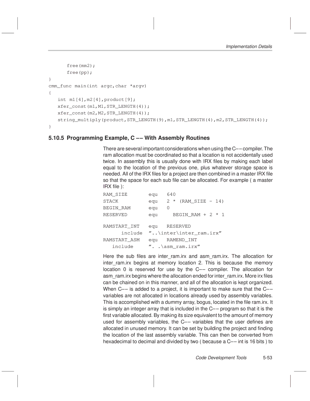 Texas Instruments MSP50C614 manual Programming Example, C ±± With Assembly Routines 