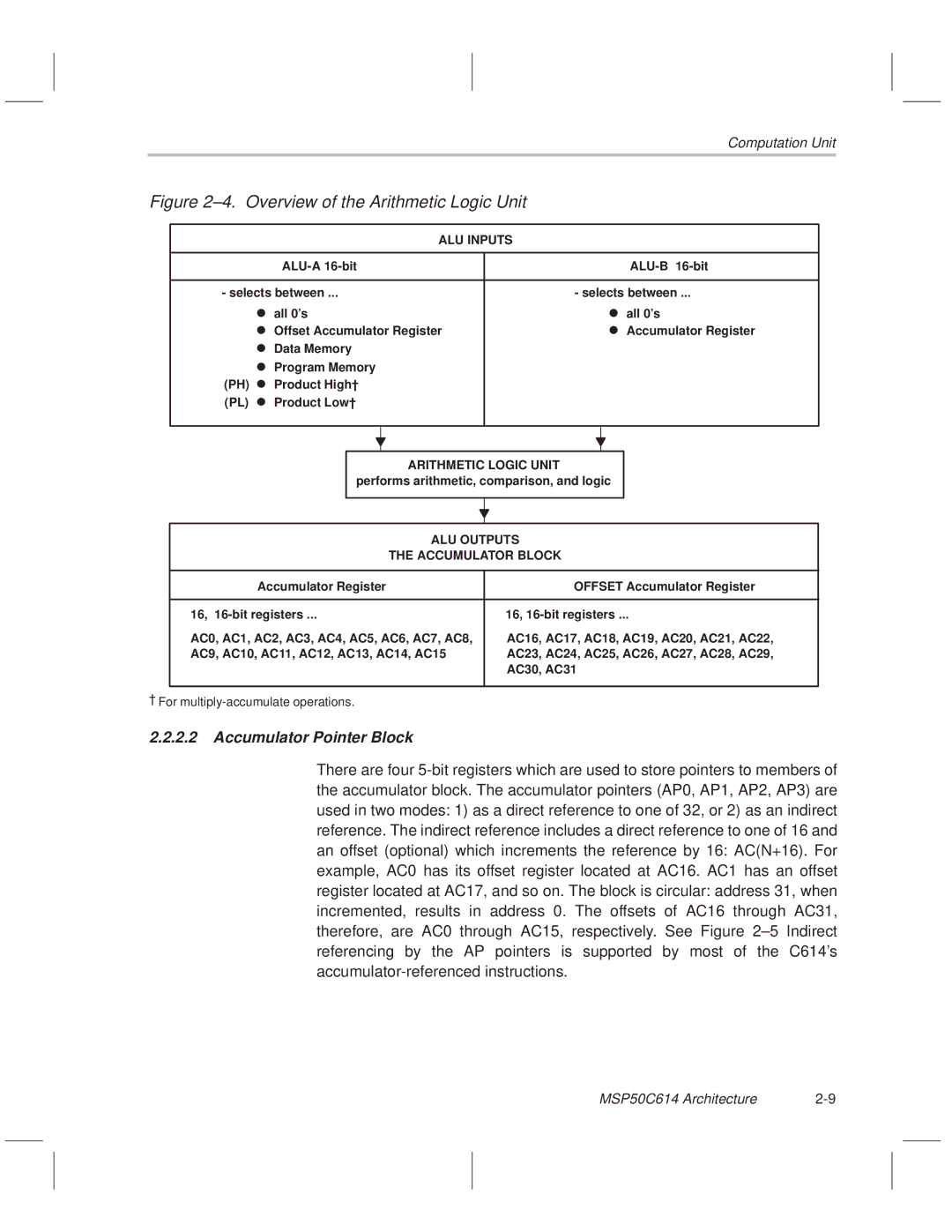 Texas Instruments MSP50C614 manual ±4. Overview of the Arithmetic Logic Unit 