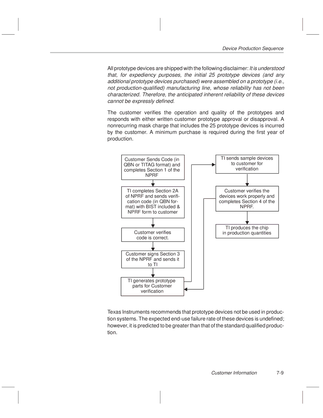 Texas Instruments MSP50C614 manual Device Production Sequence, Nprf 