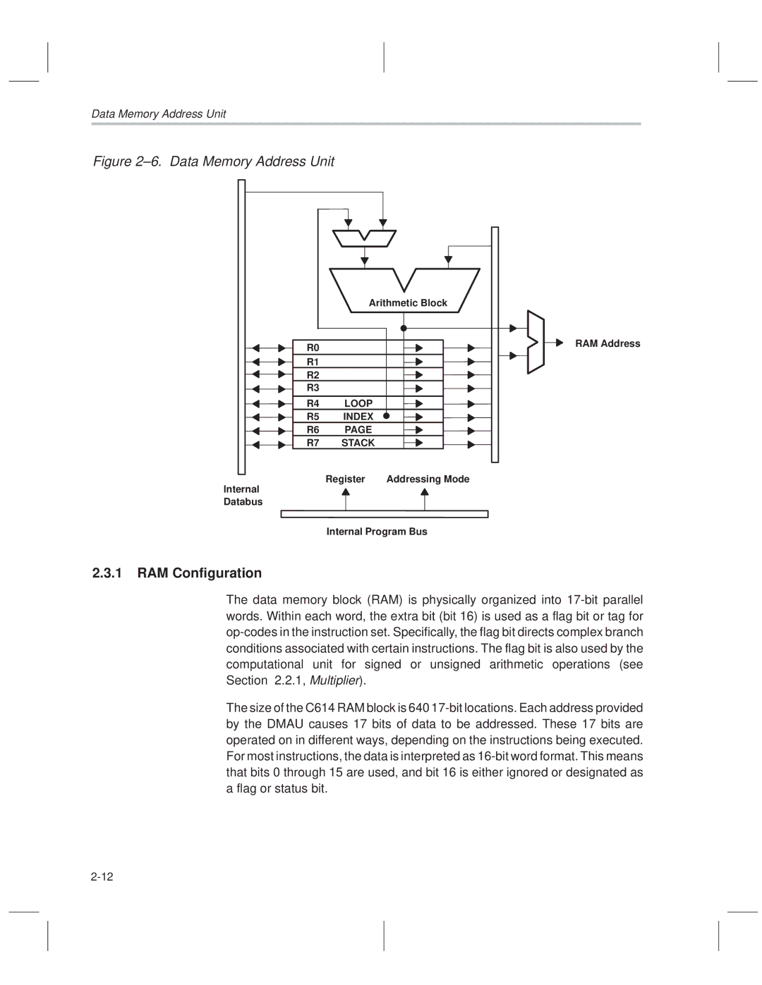 Texas Instruments MSP50C614 manual ±6. Data Memory Address Unit, RAM Configuration 