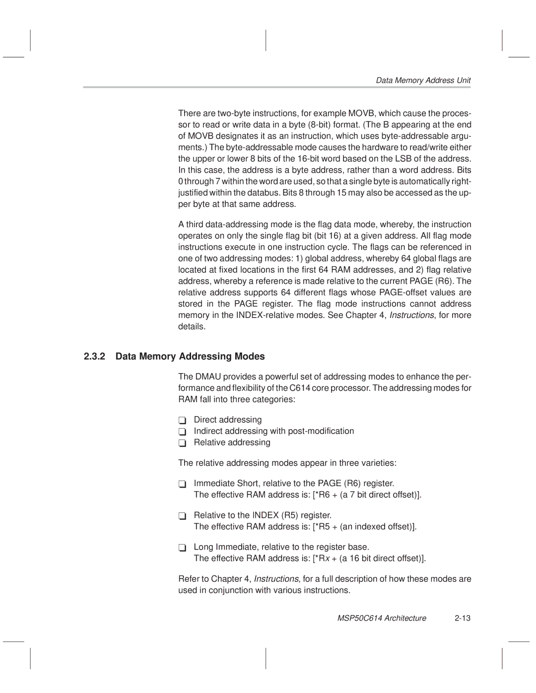 Texas Instruments MSP50C614 manual Data Memory Addressing Modes 