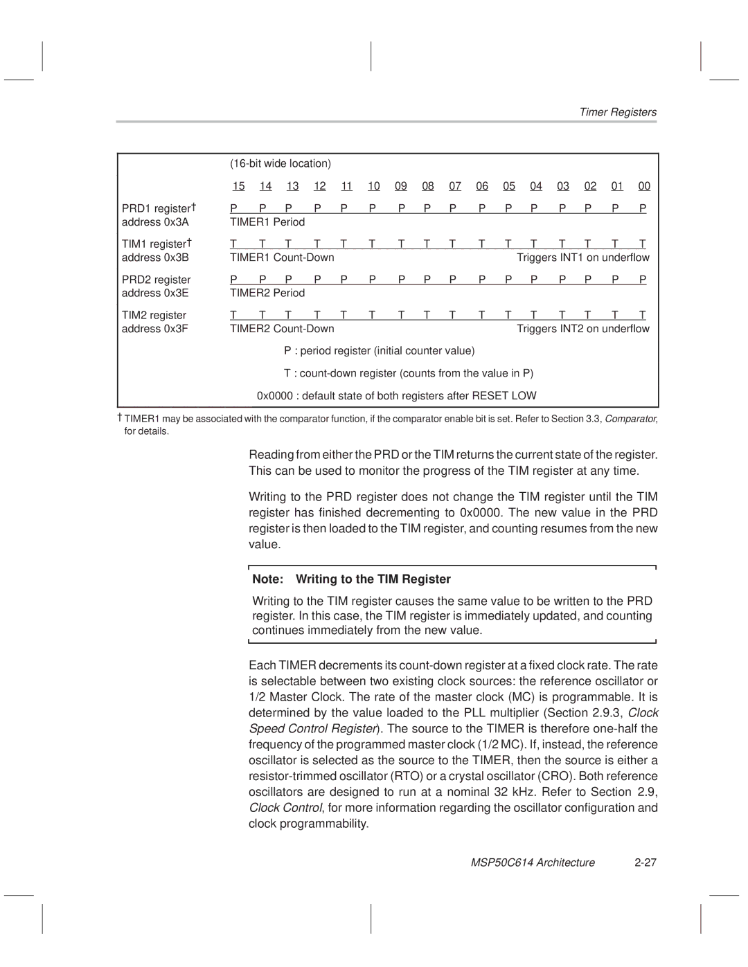 Texas Instruments MSP50C614 manual Triggers INT1 on underflow 