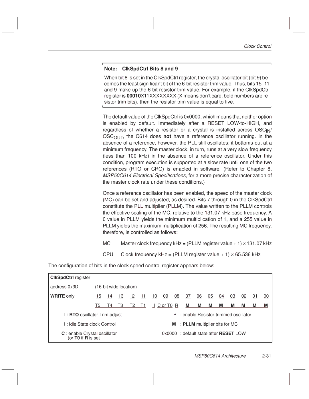 Texas Instruments MSP50C614 manual Cpu, ClkSpdCtrl register 