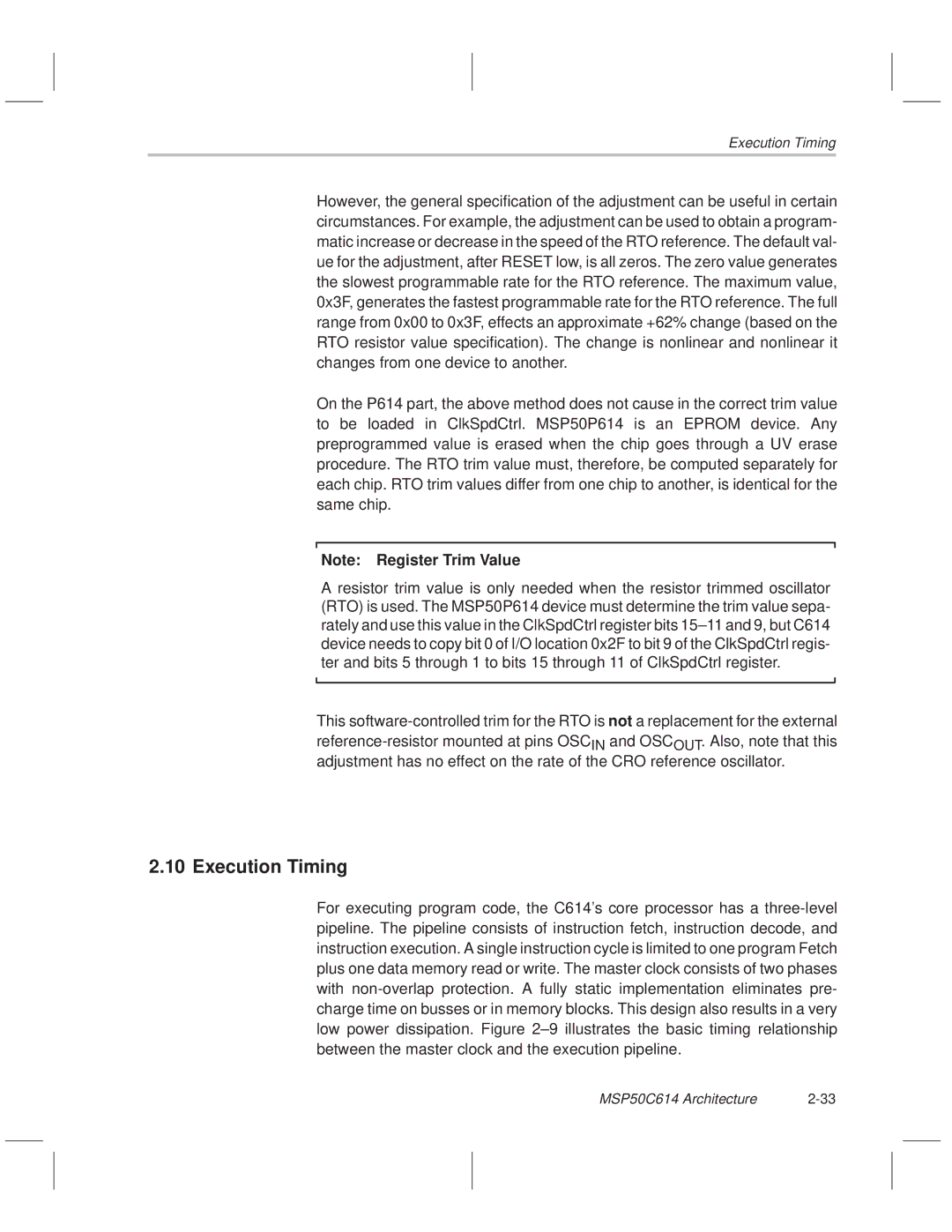 Texas Instruments MSP50C614 manual Execution Timing 