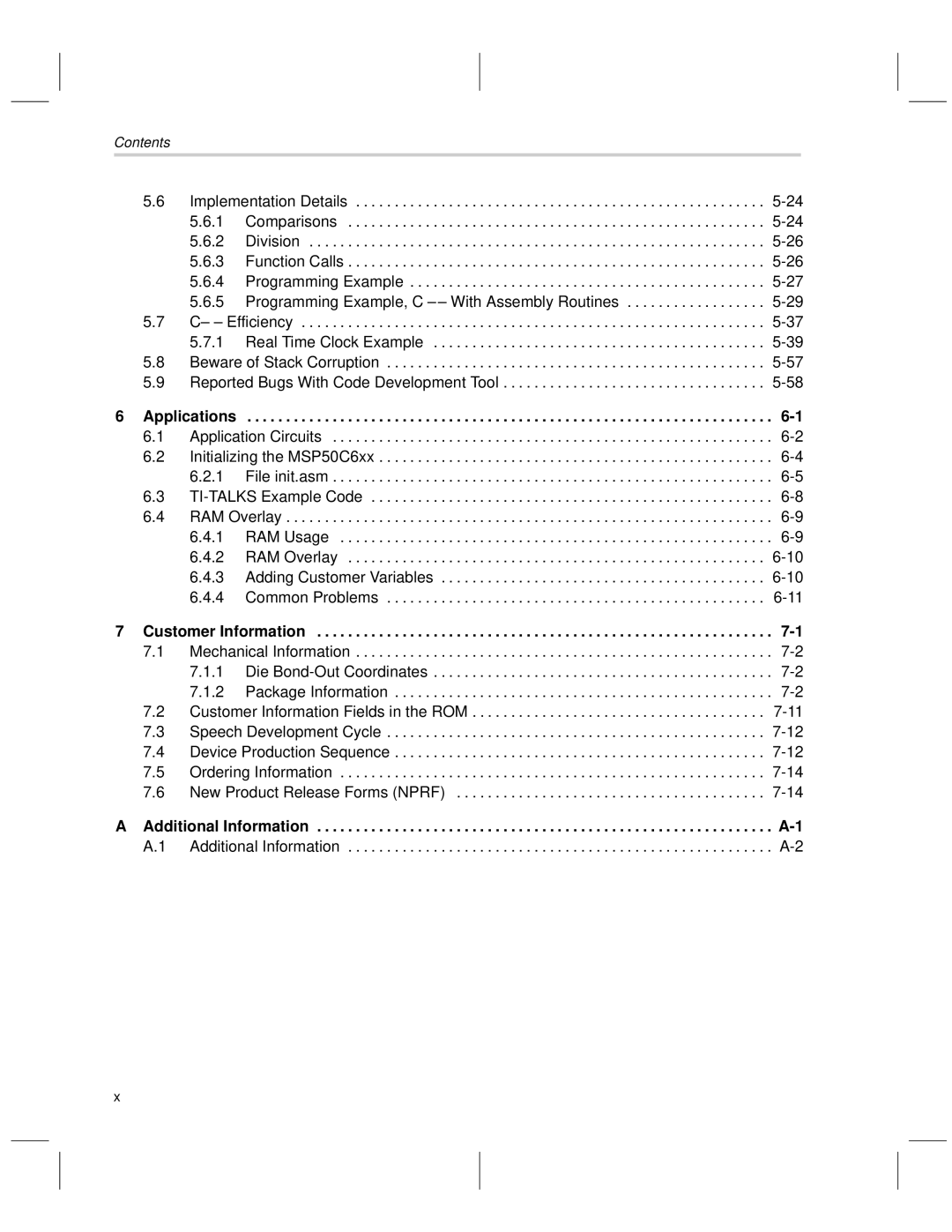 Texas Instruments MSP50C6xx manual Applications, Customer Information 