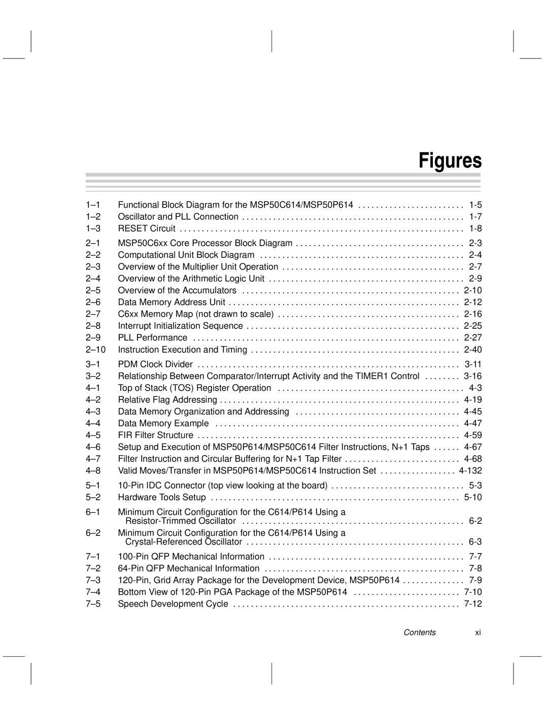 Texas Instruments MSP50C6xx manual PLL Performance -27 2-10 Instruction Execution and Timing, Contentsxi 