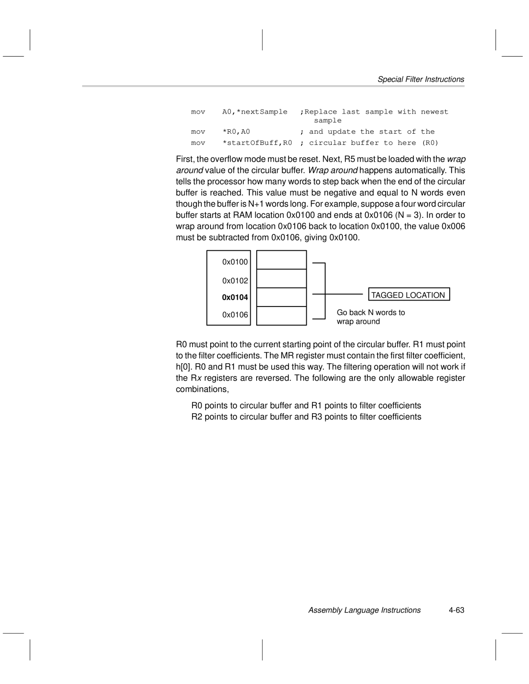 Texas Instruments MSP50C6xx manual 0x0100 0x0102, 0x0104, 0x0106, Go back N words to wrap around 