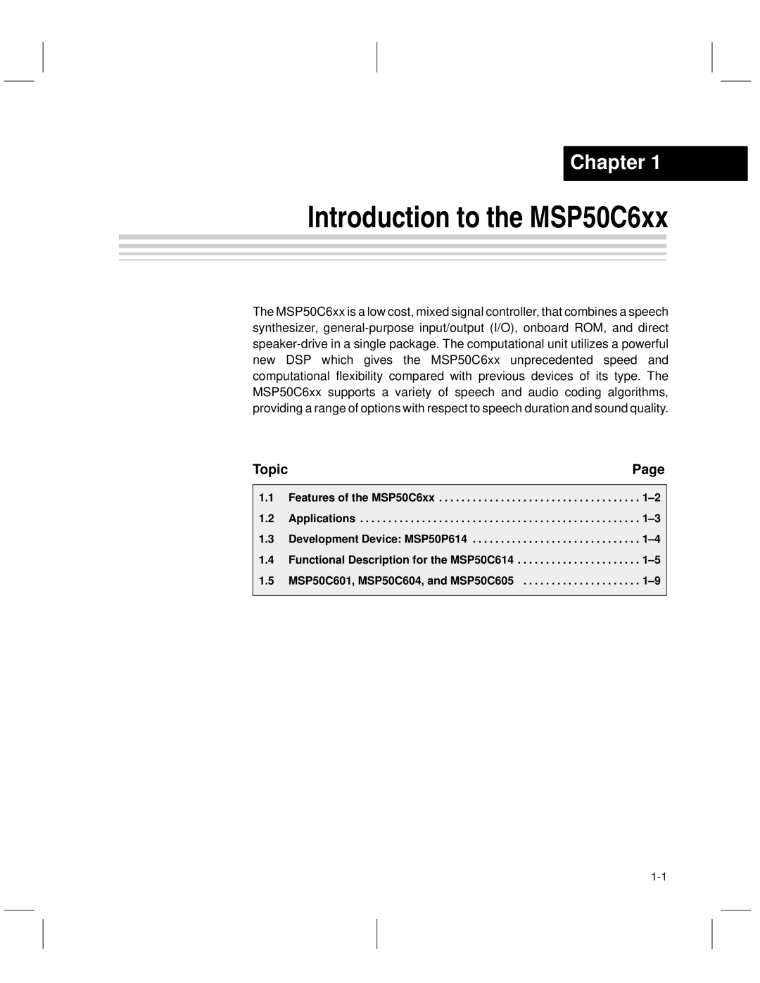 Texas Instruments manual Introduction to the MSP50C6xx 