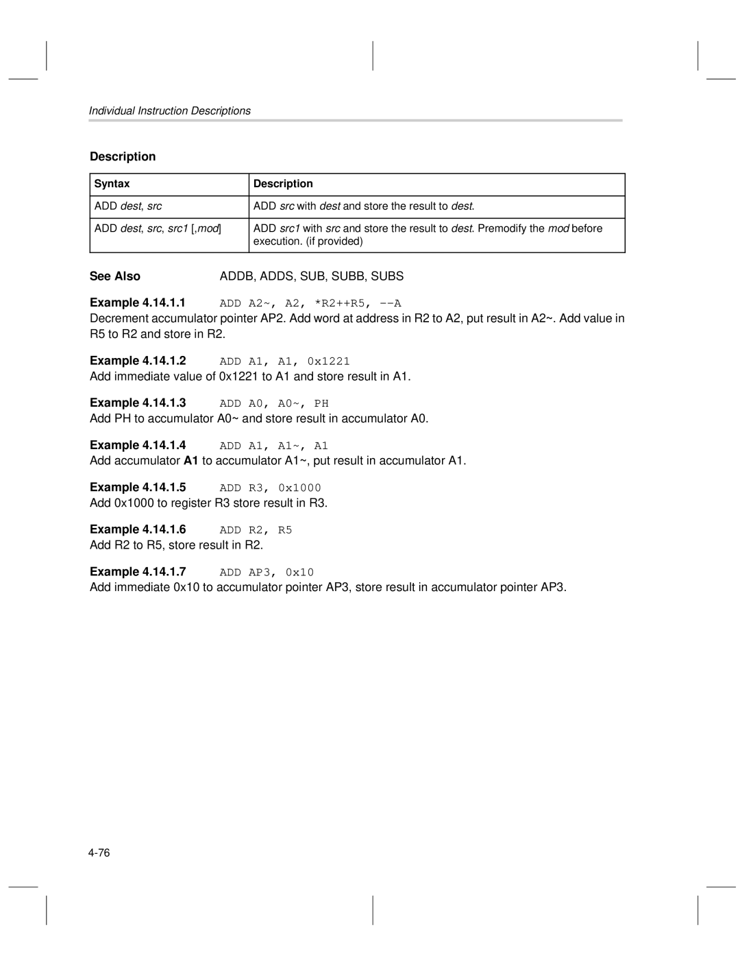 Texas Instruments MSP50C6xx manual Description, See Also 