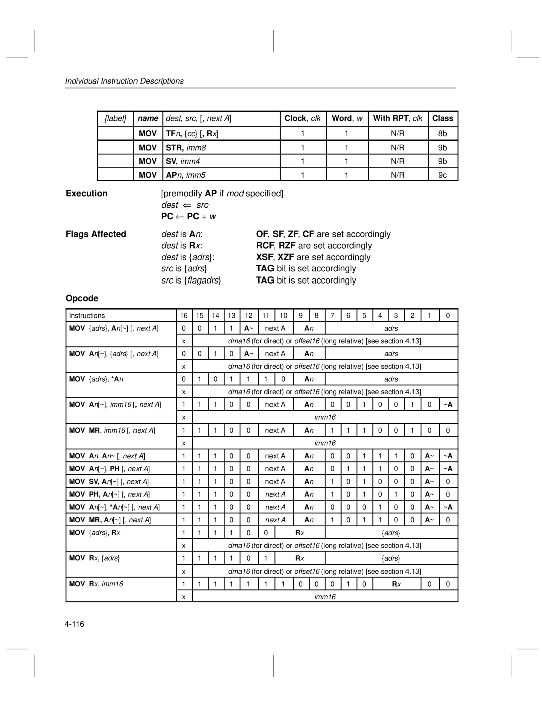 Texas Instruments MSP50C6xx manual XSF, XZF are set accordingly, Clock , clk Word , w With RPT , clk Class, TF n, cc , R 