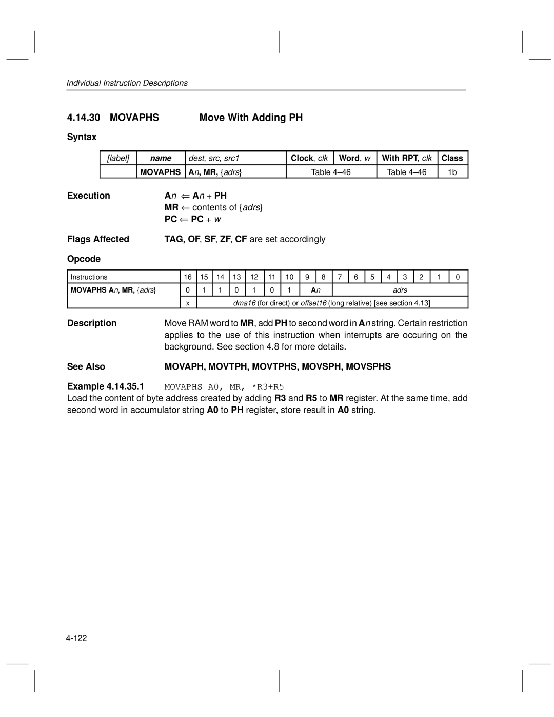 Texas Instruments MSP50C6xx Movaphs Move With Adding PH, Execution + PH, Background. See .8 for more details, MR, adrs 