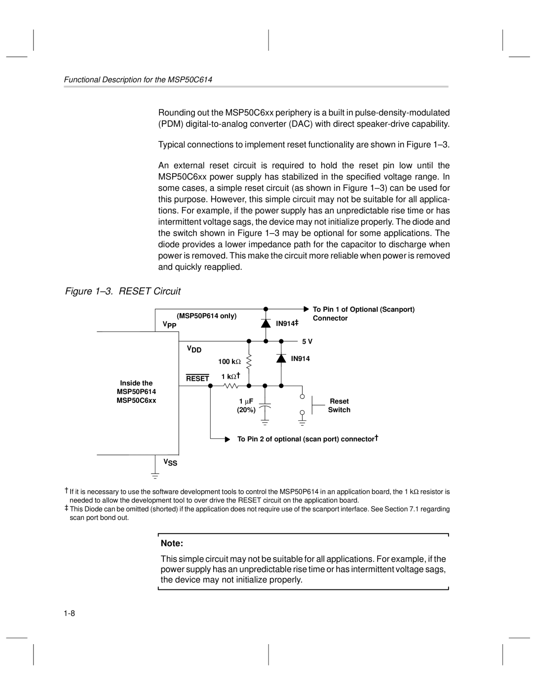 Texas Instruments MSP50C6xx manual Reset Circuit 