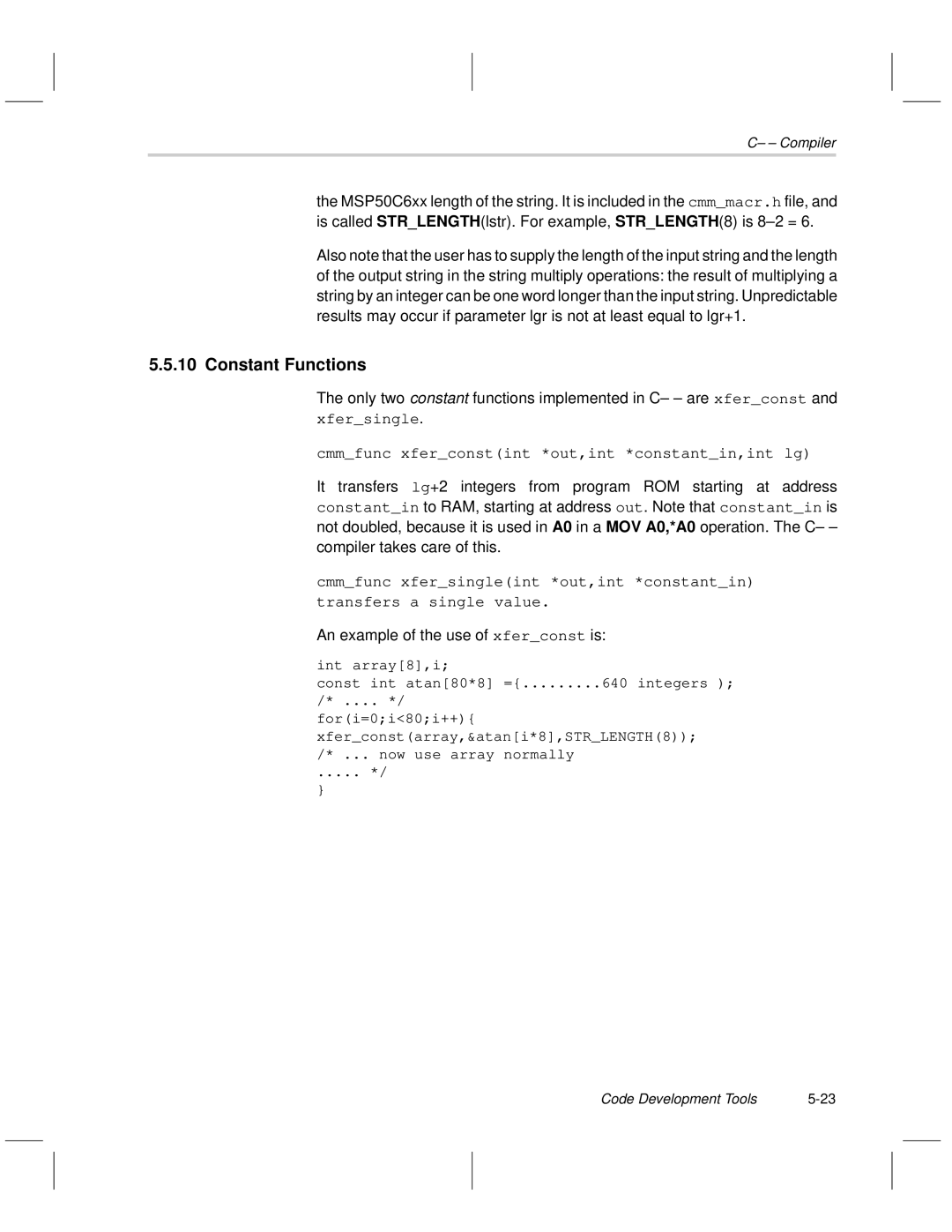 Texas Instruments MSP50C6xx manual Constant Functions, An example of the use of xferconst is 