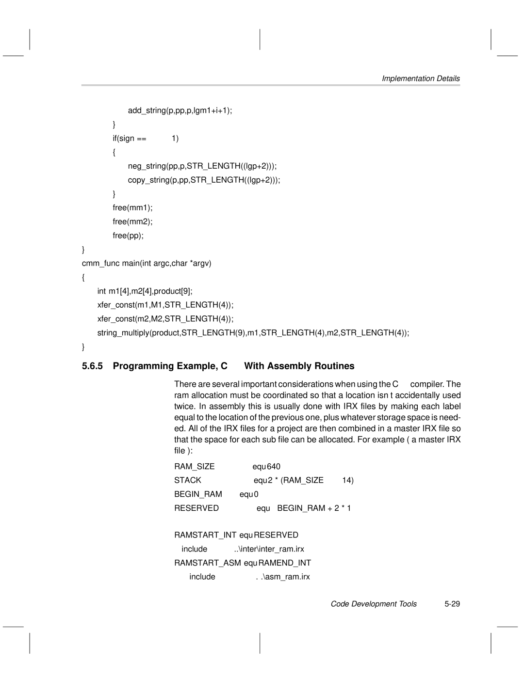 Texas Instruments MSP50C6xx manual Programming Example, C -- With Assembly Routines, Reserved 