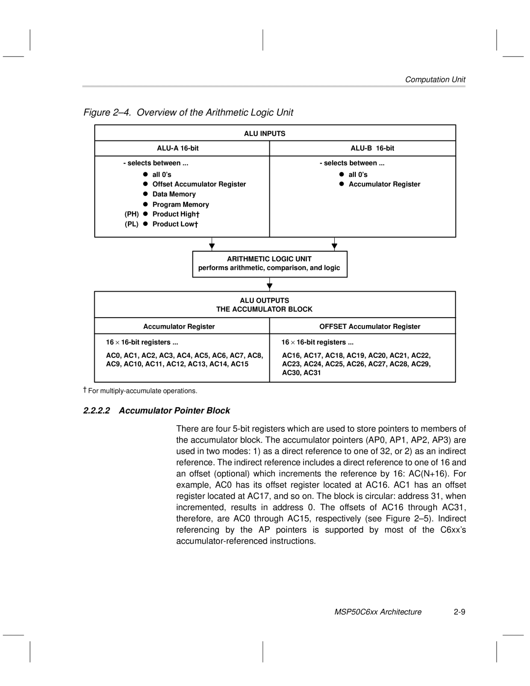 Texas Instruments MSP50C6xx manual Overview of the Arithmetic Logic Unit 