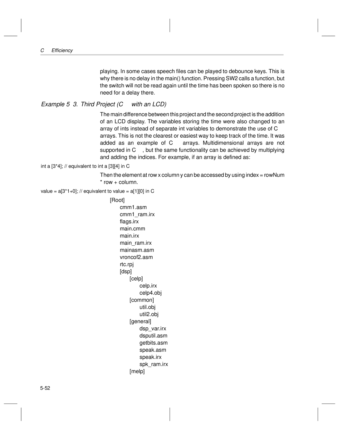 Texas Instruments MSP50C6xx manual Example 5-3. Third Project C-- with an LCD, Celp Celp.irx 