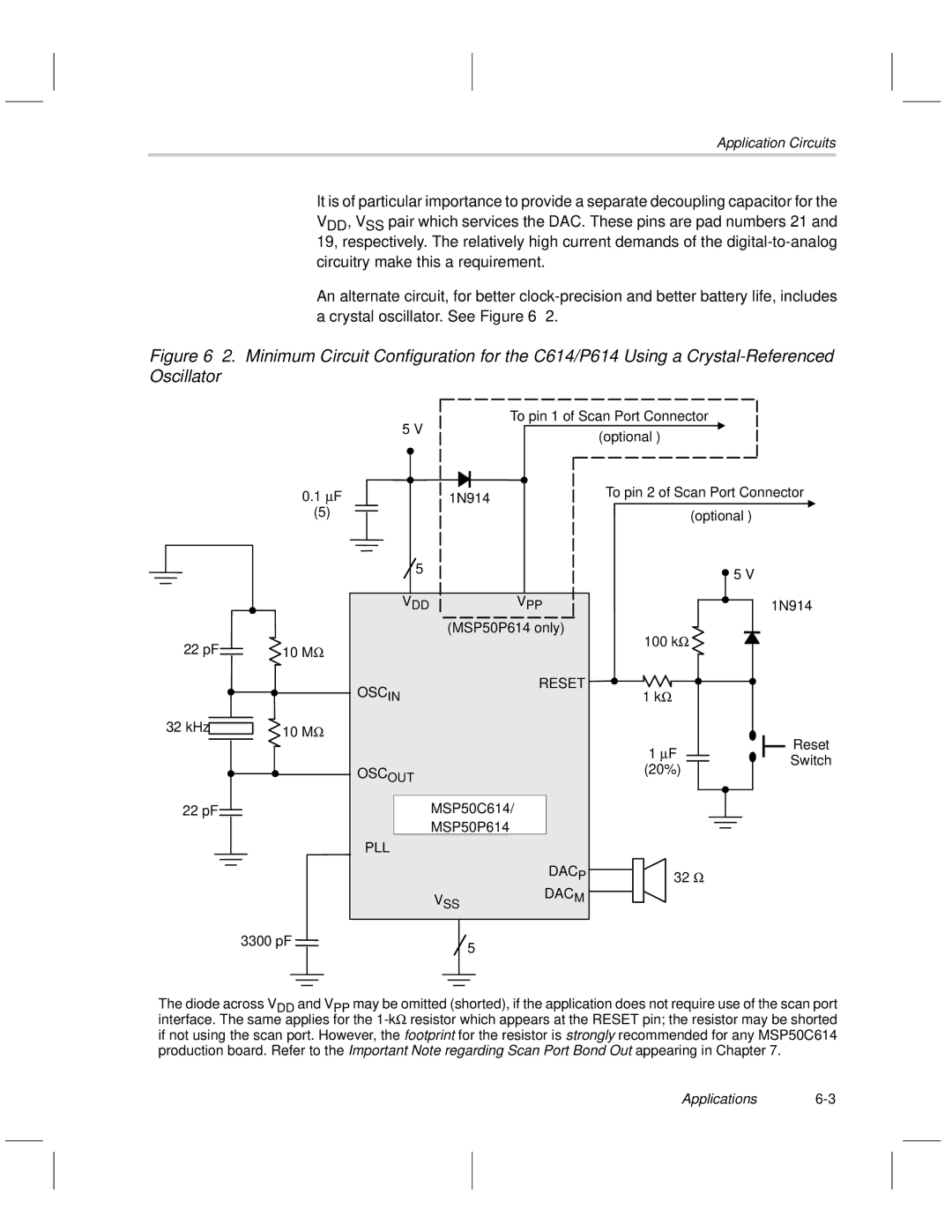 Texas Instruments MSP50C6xx manual ∝ F 22 pF, MSP50P614 only 100 kΩ, 3300 pF, Applications6-3 