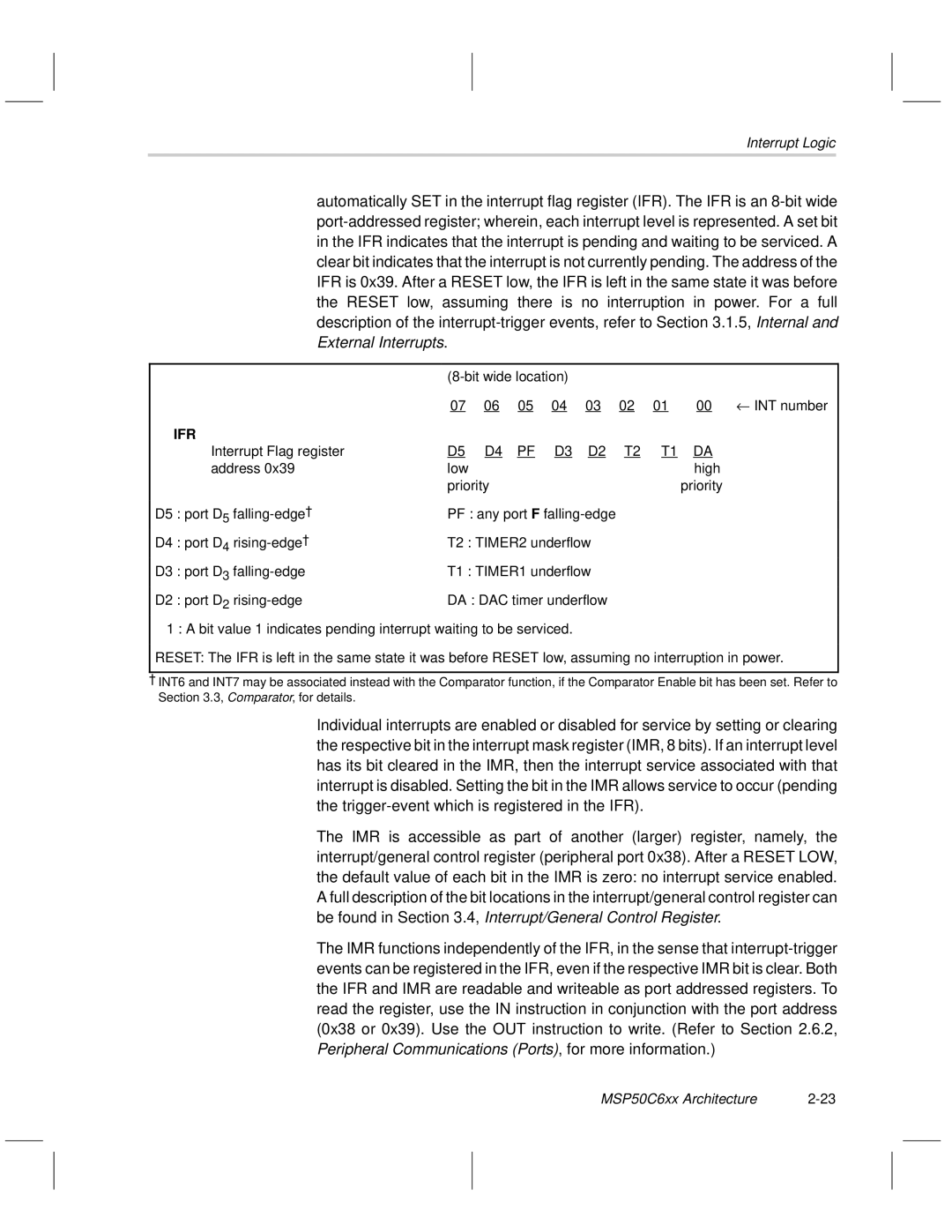 Texas Instruments MSP50C6xx manual Bit wide location 00 ← INT number, Ifr 