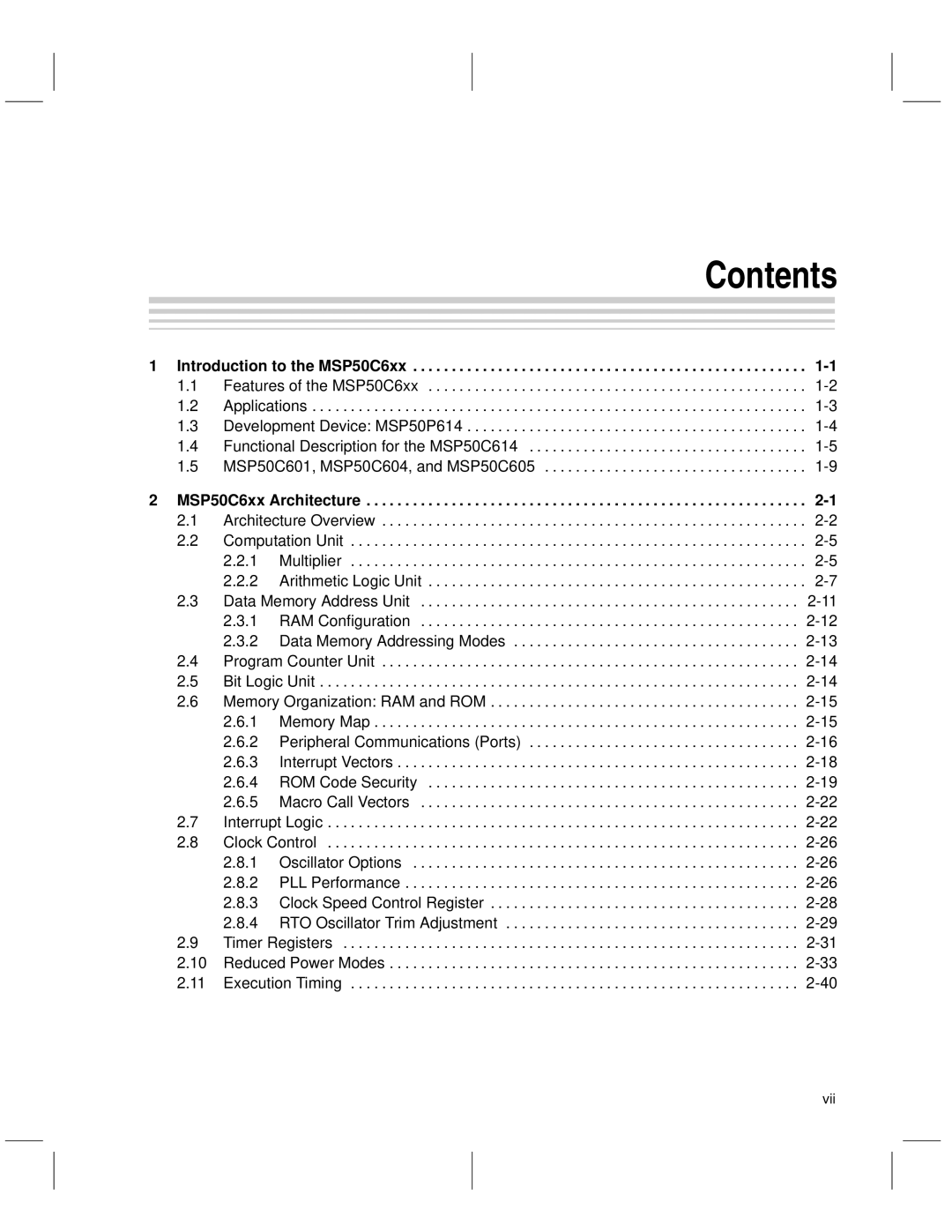 Texas Instruments MSP50C6xx manual Contents 