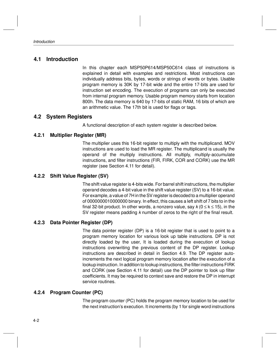 Texas Instruments MSP50C6xx manual Introduction, System Registers 