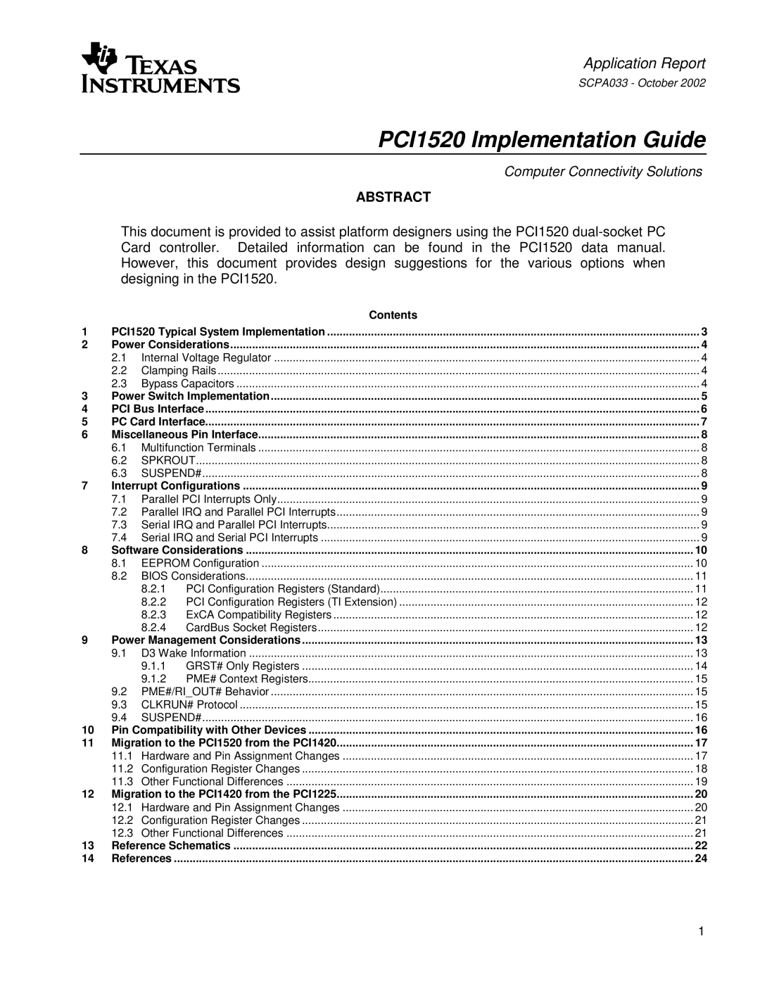 Texas Instruments manual PCI1520 Implementation Guide 