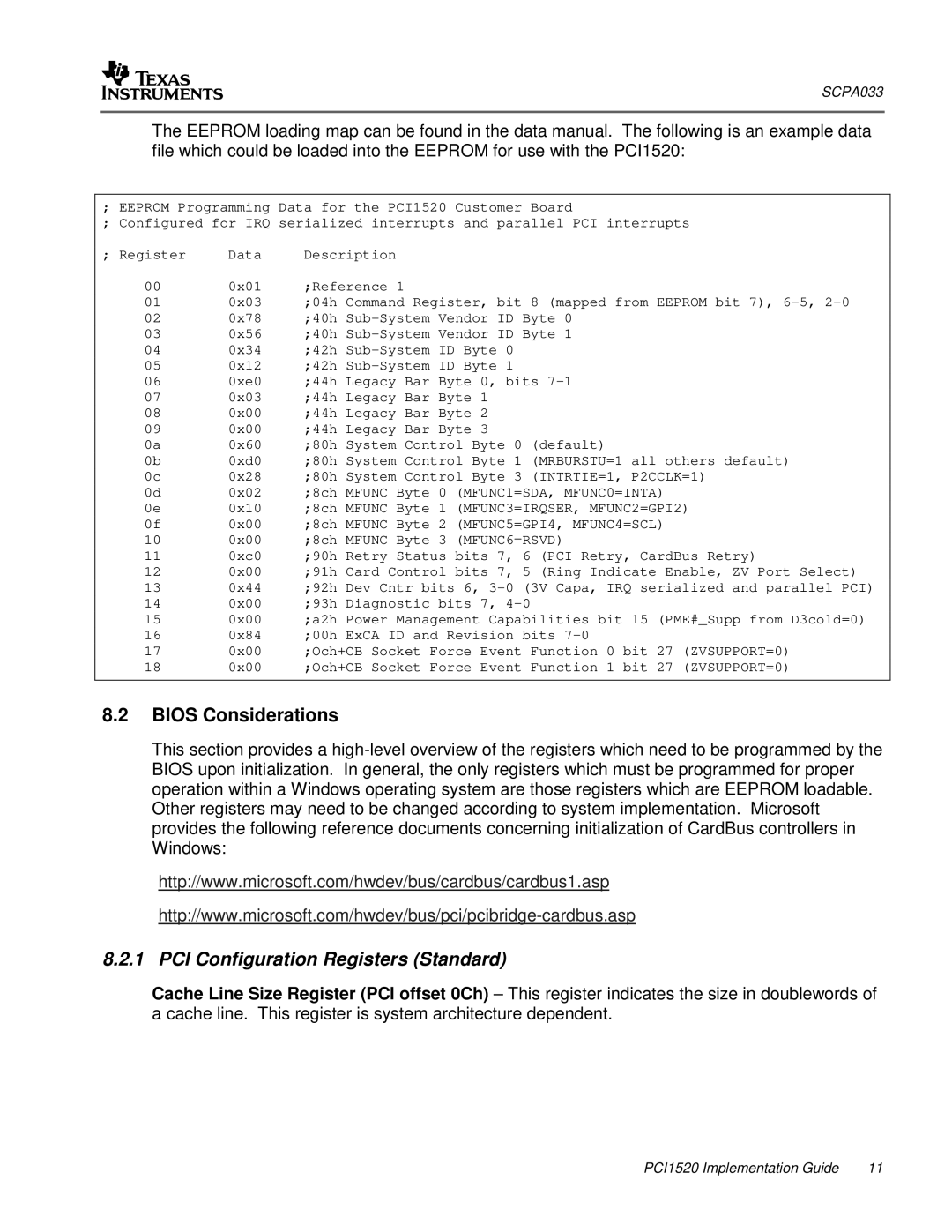 Texas Instruments PCI1520 manual Bios Considerations, MFUNC5=GPI4, MFUNC4=SCL 