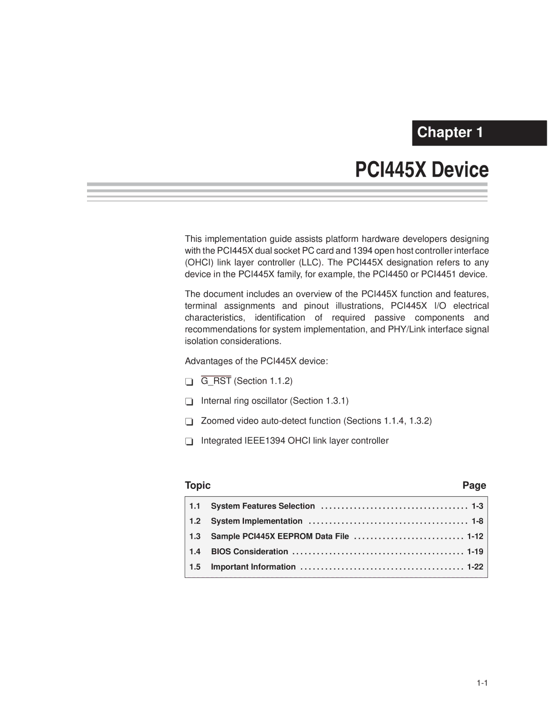 Texas Instruments manual PCI445X Device, Topic 