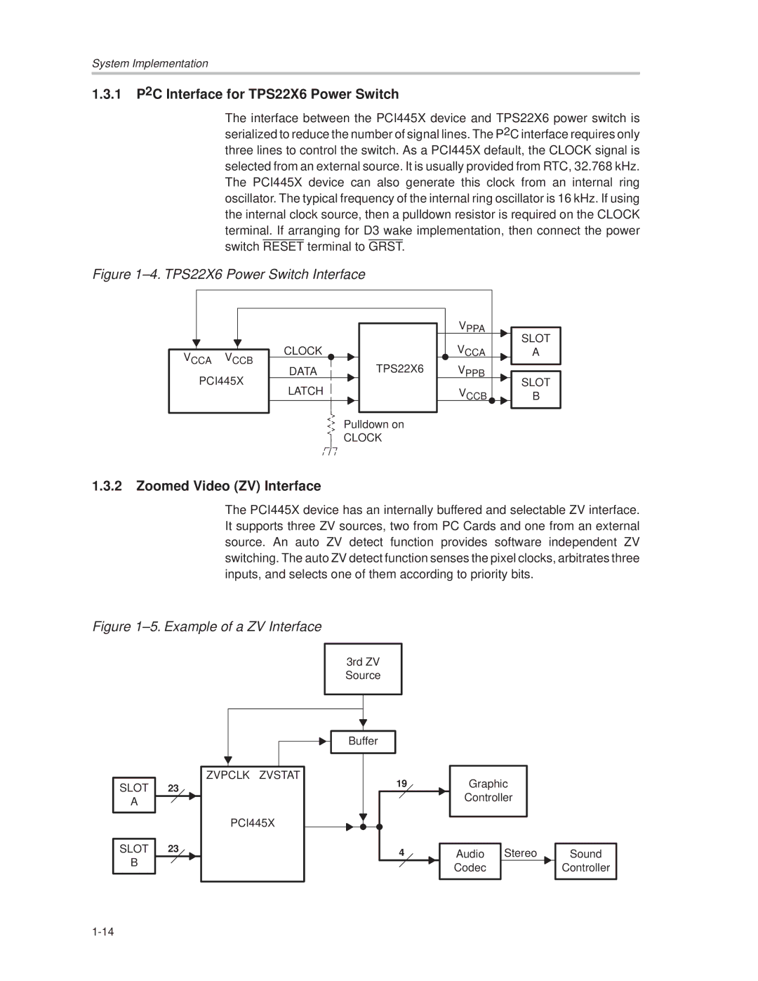 Texas Instruments PCI445X manual 1 P2C Interface for TPS22X6 Power Switch, Zoomed Video ZV Interface 