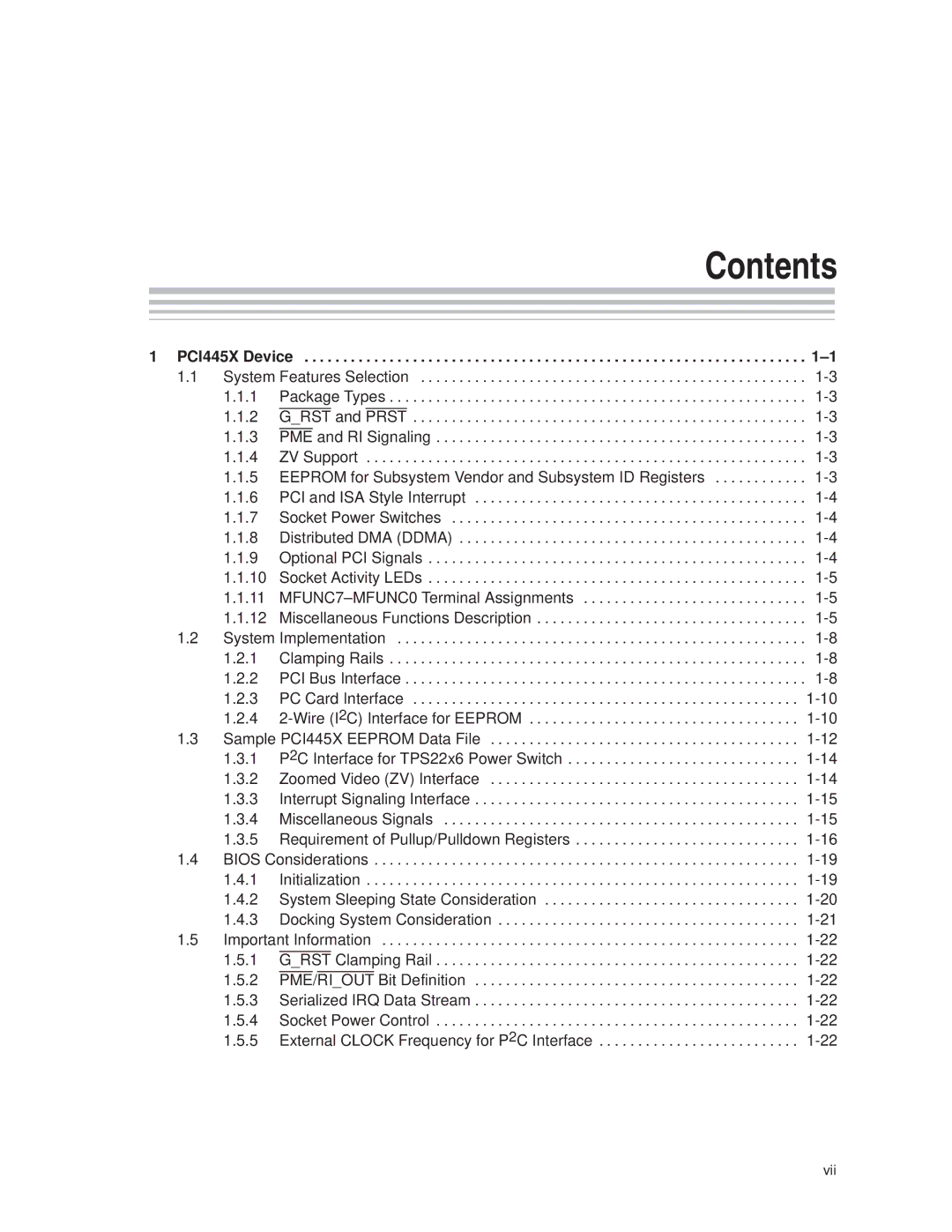 Texas Instruments PCI445X manual Contents 