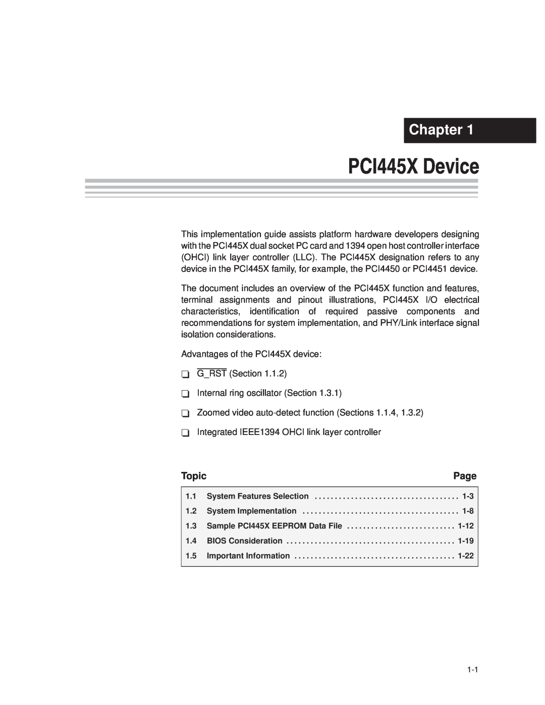Texas Instruments manual PCI445X Device, Chapter, Page, Topic 