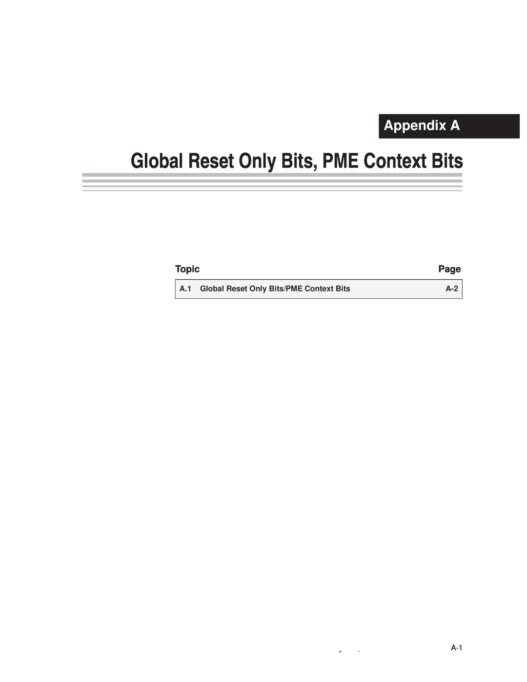 Texas Instruments PCI445X manual Appendix A, Topic, Global Reset Only Bits, PME Context Bits, Page 