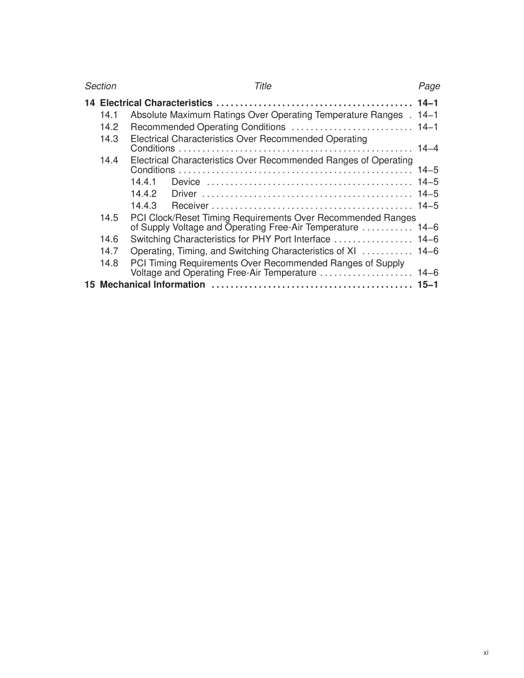 Texas Instruments PCI7421, PCI7411, PCI7611, PCI7621 manual Electrical Characteristics −1, Mechanical Information 15−1 