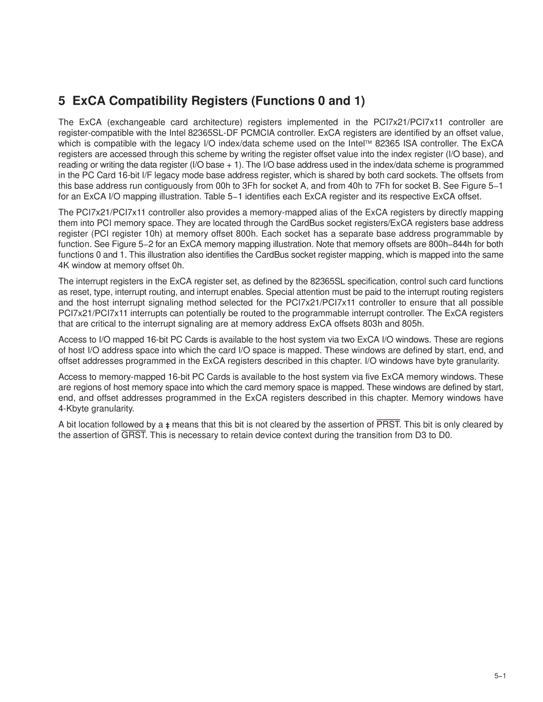 Texas Instruments PCI7611, PCI7411, PCI7621, PCI7421 manual ExCA Compatibility Registers Functions 0 