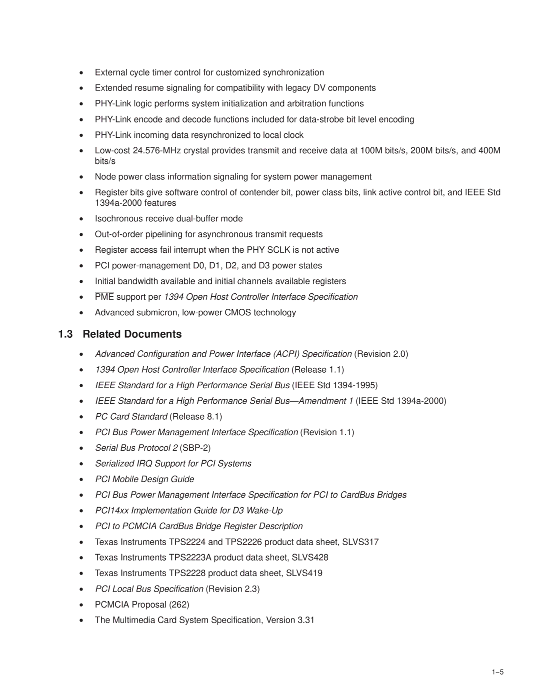 Texas Instruments PCI7421, PCI7411, PCI7611, PCI7621 manual Related Documents, PCI Local Bus Specification Revision 