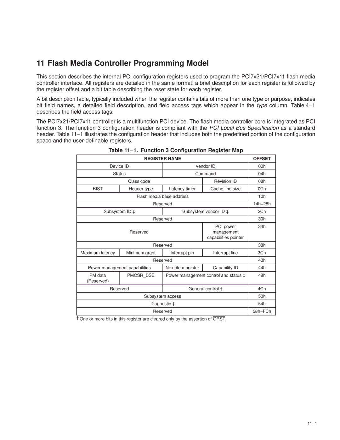 Texas Instruments PCI7421, PCI7411 manual Flash Media Controller Programming Model, 1. Function 3 Configuration Register Map 