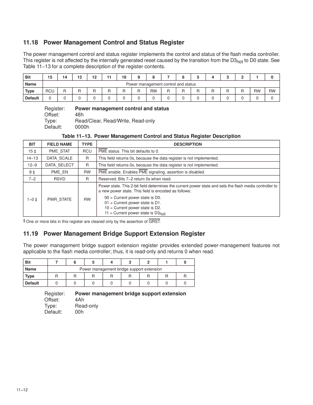 Texas Instruments PCI7621, PCI7411 manual Power Management Bridge Support Extension Register, Pmestat RCU, Pmeen, PME Rsvd 