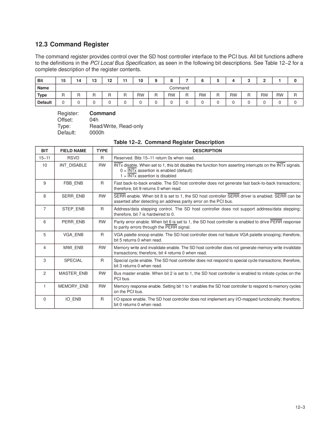 Texas Instruments PCI7611 Therefore, bit 9 returns 0 when read, Bit 5 returns 0 when read, Bit 3 returns 0 when read, 12−3 