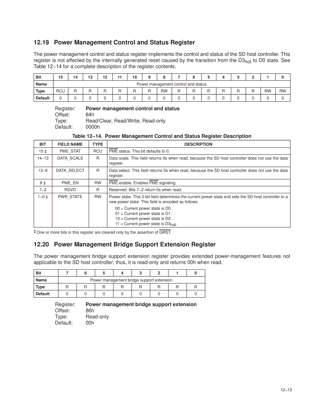 Texas Instruments PCI7421, PCI7411 Power management bridge support extension, Register, Enable. Enables Signaling, 12−13 