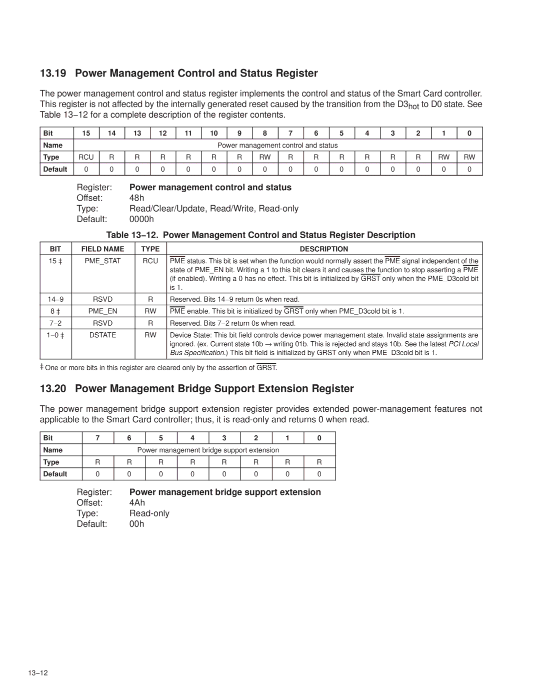 Texas Instruments PCI7411, PCI7611, PCI7621, PCI7421 manual PME Grst Rsvd, Dstate, 13−12 