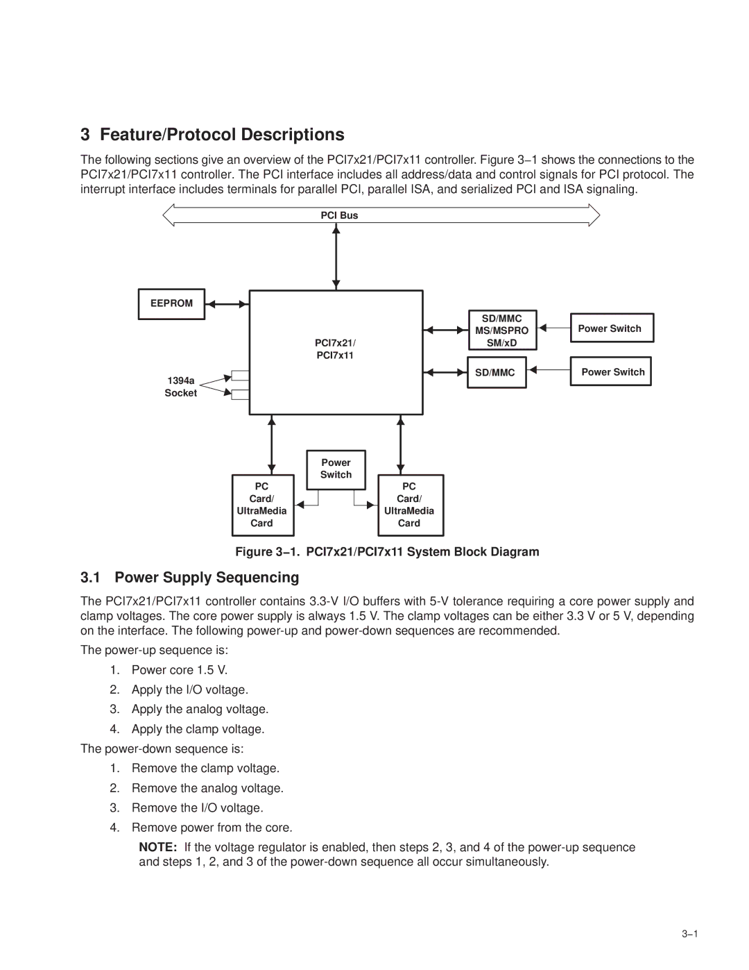 Texas Instruments PCI7611, PCI7411, PCI7621, PCI7421 manual Power Supply Sequencing, Eeprom, Sd/Mmc Ms/Mspro 