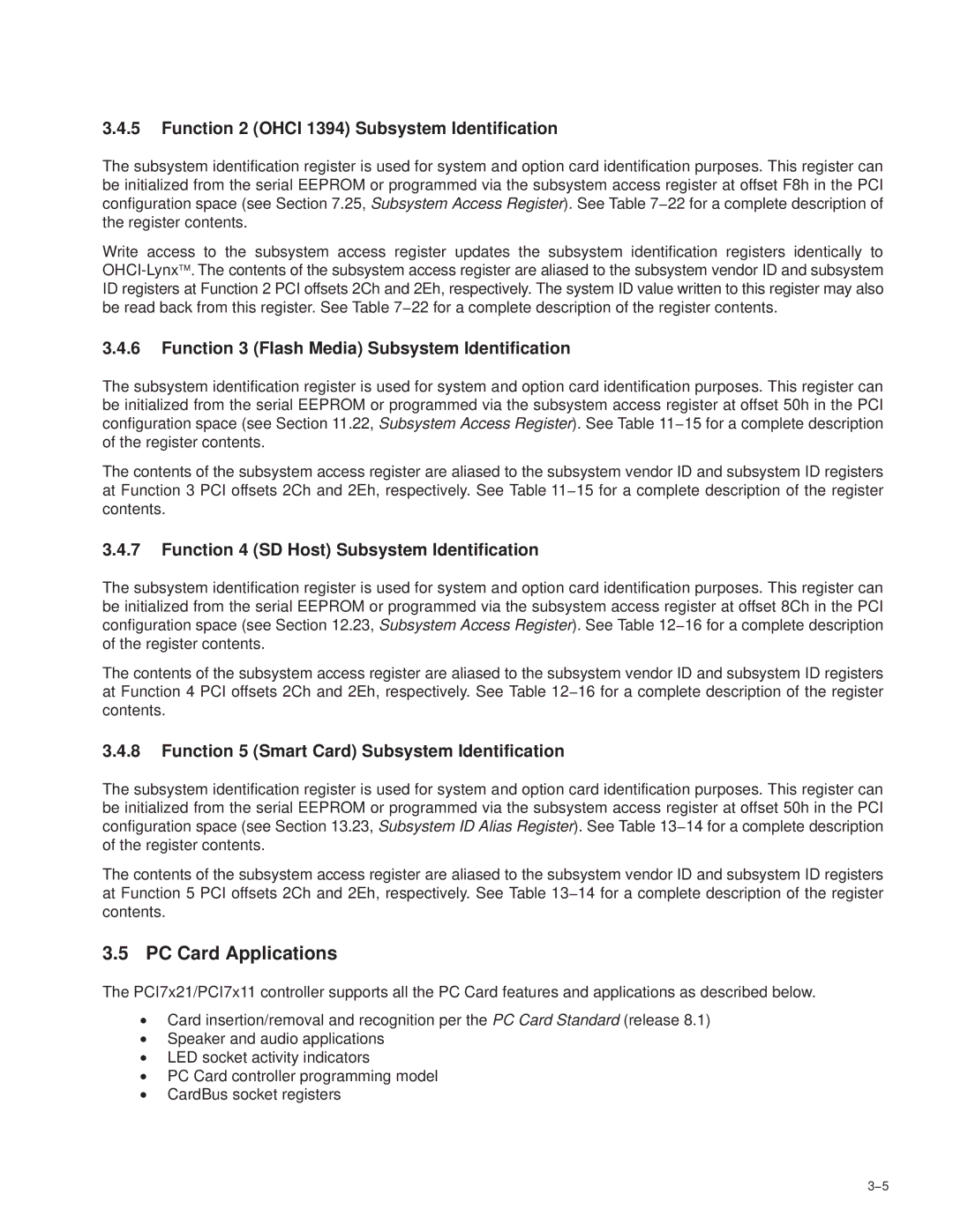 Texas Instruments PCI7611, PCI7411, PCI7621, PCI7421 PC Card Applications, Function 2 Ohci 1394 Subsystem Identification 