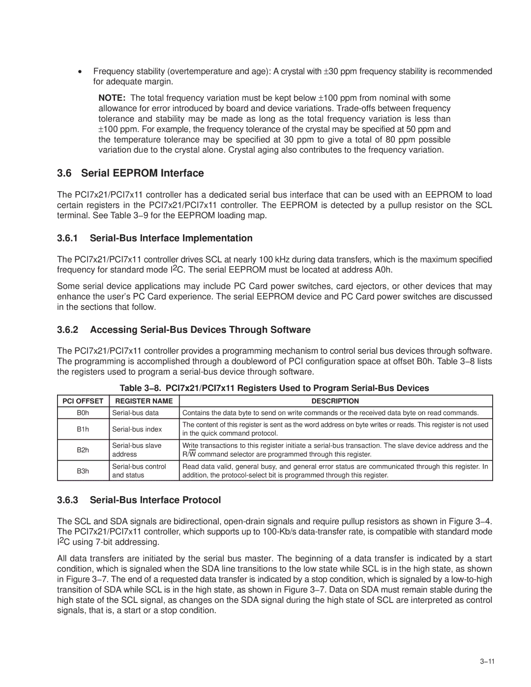 Texas Instruments PCI7421 Serial Eeprom Interface, Serial-Bus Interface Implementation, Serial-Bus Interface Protocol 