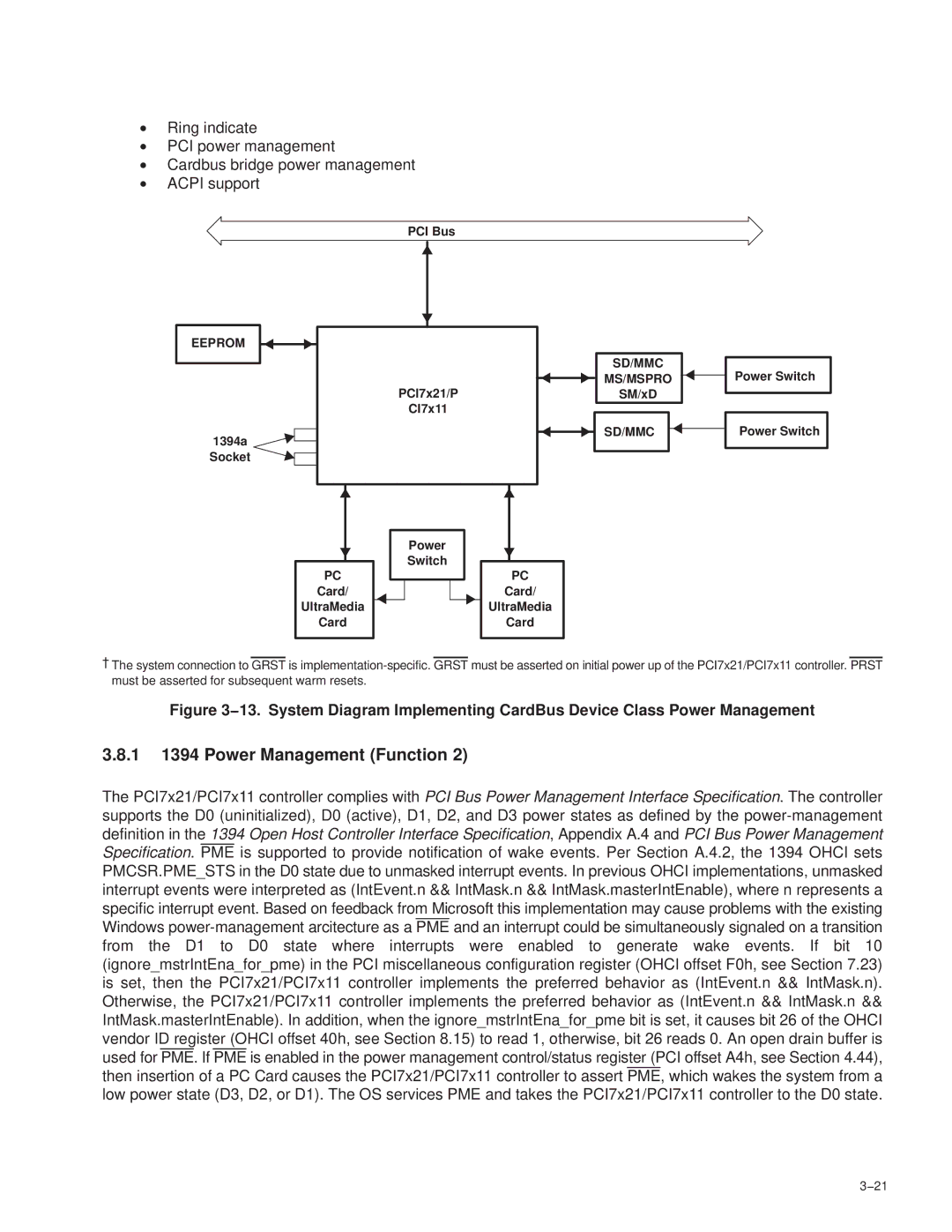 Texas Instruments PCI7611, PCI7411, PCI7621, PCI7421 manual 1 1394 Power Management Function, Eeprom 